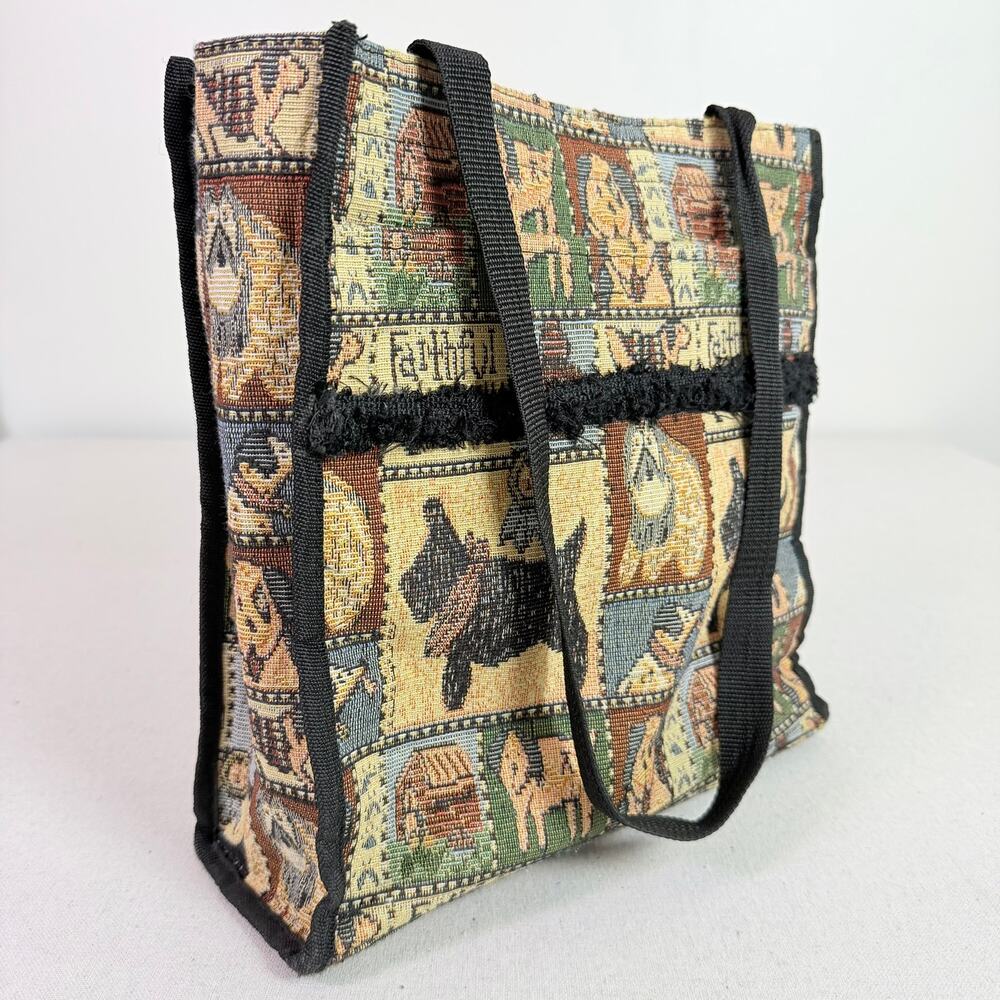 Vintage Faithful Companion Dog Lover Tapestry Shoulder Tote Bag Woven Zip Top